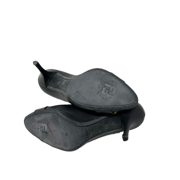 Fendi Womens Size 36.5 FF Buckle Pumps Heel Black Gold Leather Round Toe Slip On - Picture 11 of 12